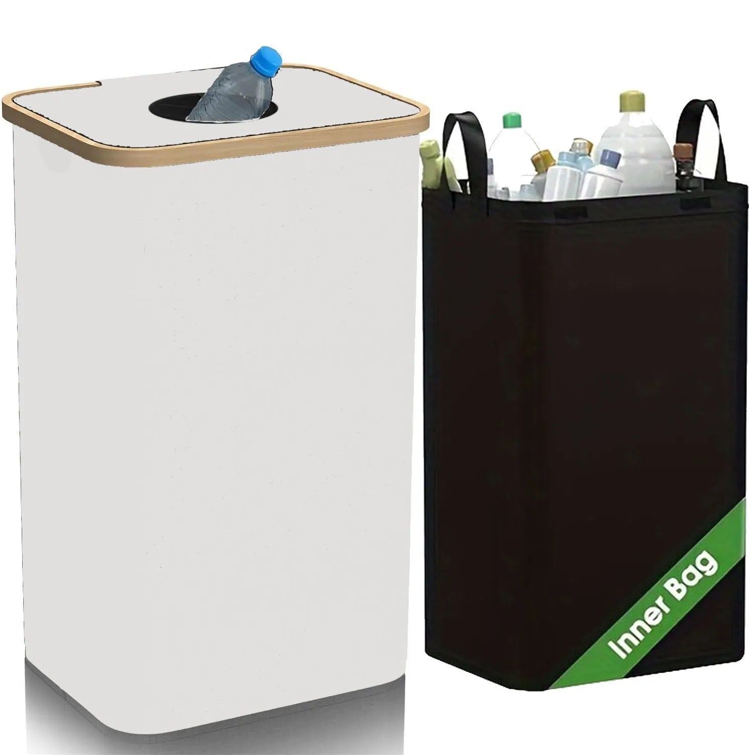 Black bamboo storage basket with a removable lid and visible inner pockets.