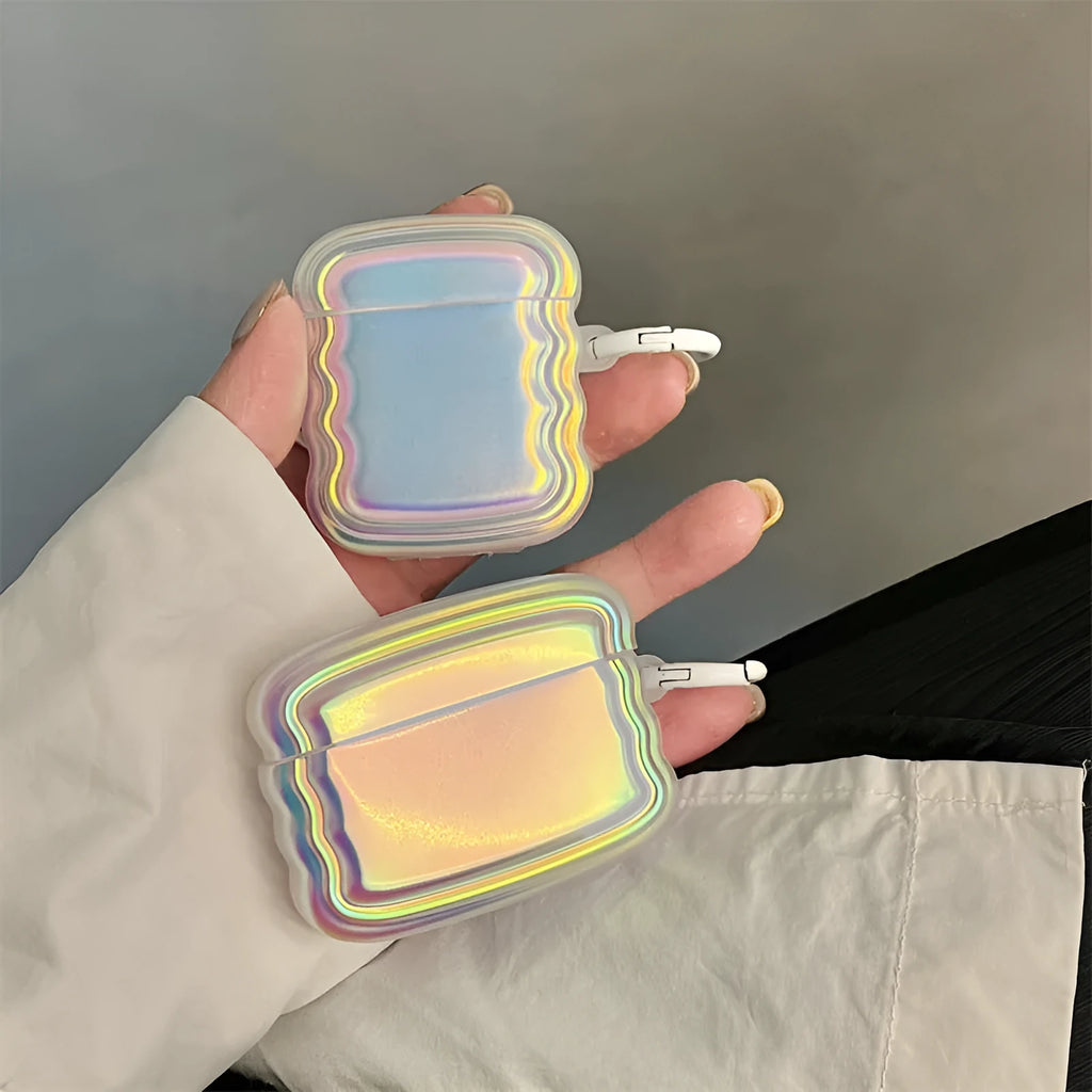Silicone AirPods case with holographic laser design in magic laser ring colour