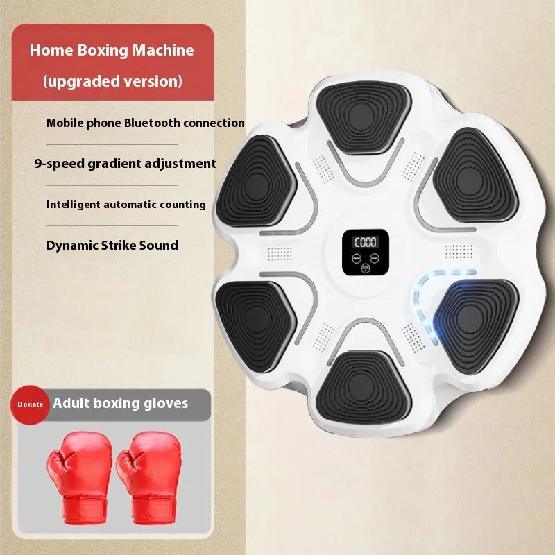 Smart music boxing machine wall target with electronic reaction lights and focus gloves