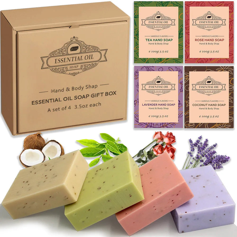 Handmade essential oil soap bar with frosted texture showing natural colour variations