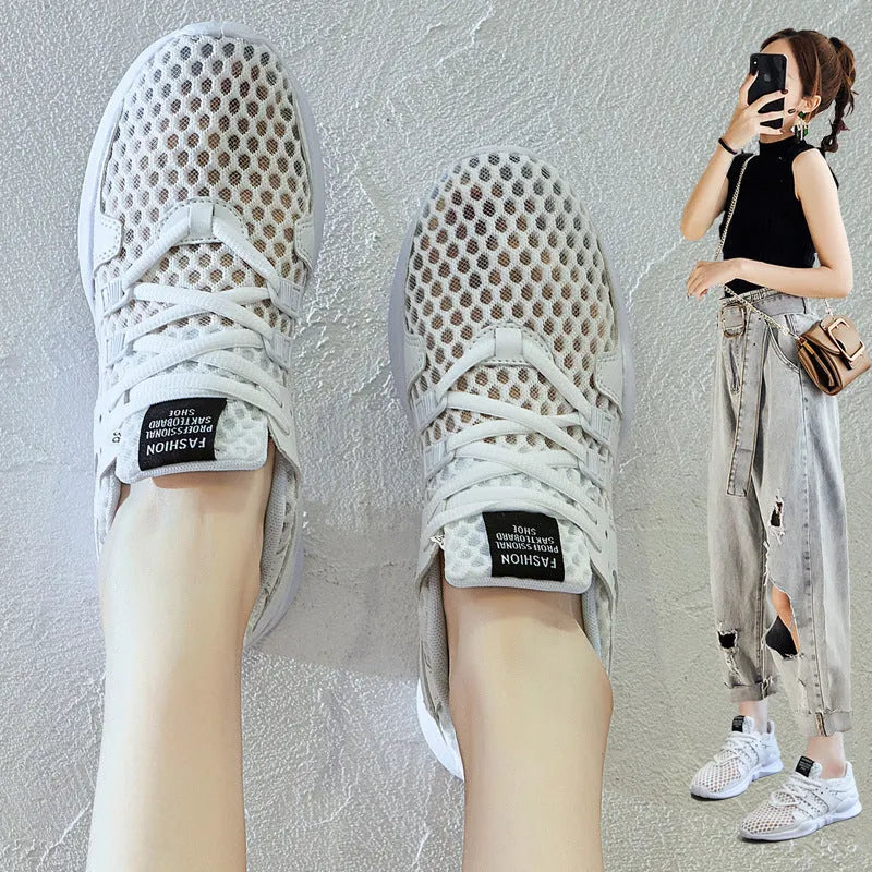 Breathable hollow mesh sneakers with low-top design and EVA sole for summer wear