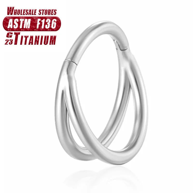 Titanium alloy fork nose ring in silver colour on black background