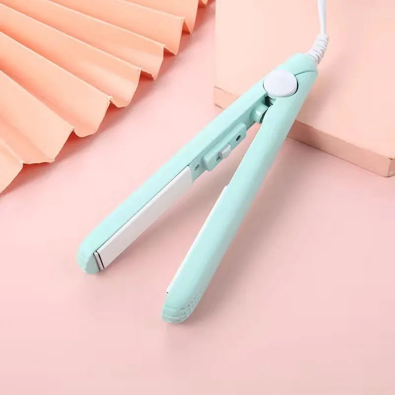 Mini hairdressing splint straightening iron for bangs styling with storage box in blue, pink, purple, white, or yellow colours
