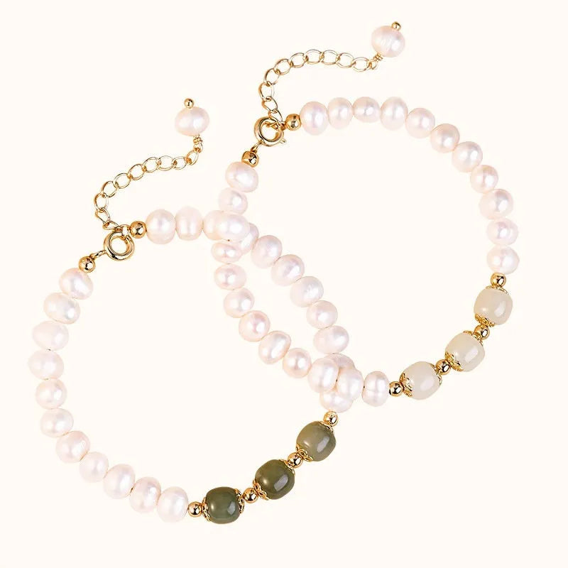 Korean-style freshwater pearl bracelet with diamond-shaped pearls in Hetian jade electroplated colours