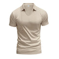 Men's loose fit V-neck short sleeve T-shirt in a light blue cotton blend fabric