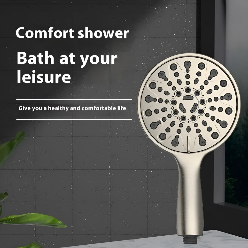 Portable six-function handheld shower head with chrome electroplated finish