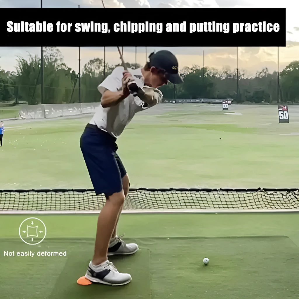 Orange golf strength training mat for centre of gravity practice with natural rubber base