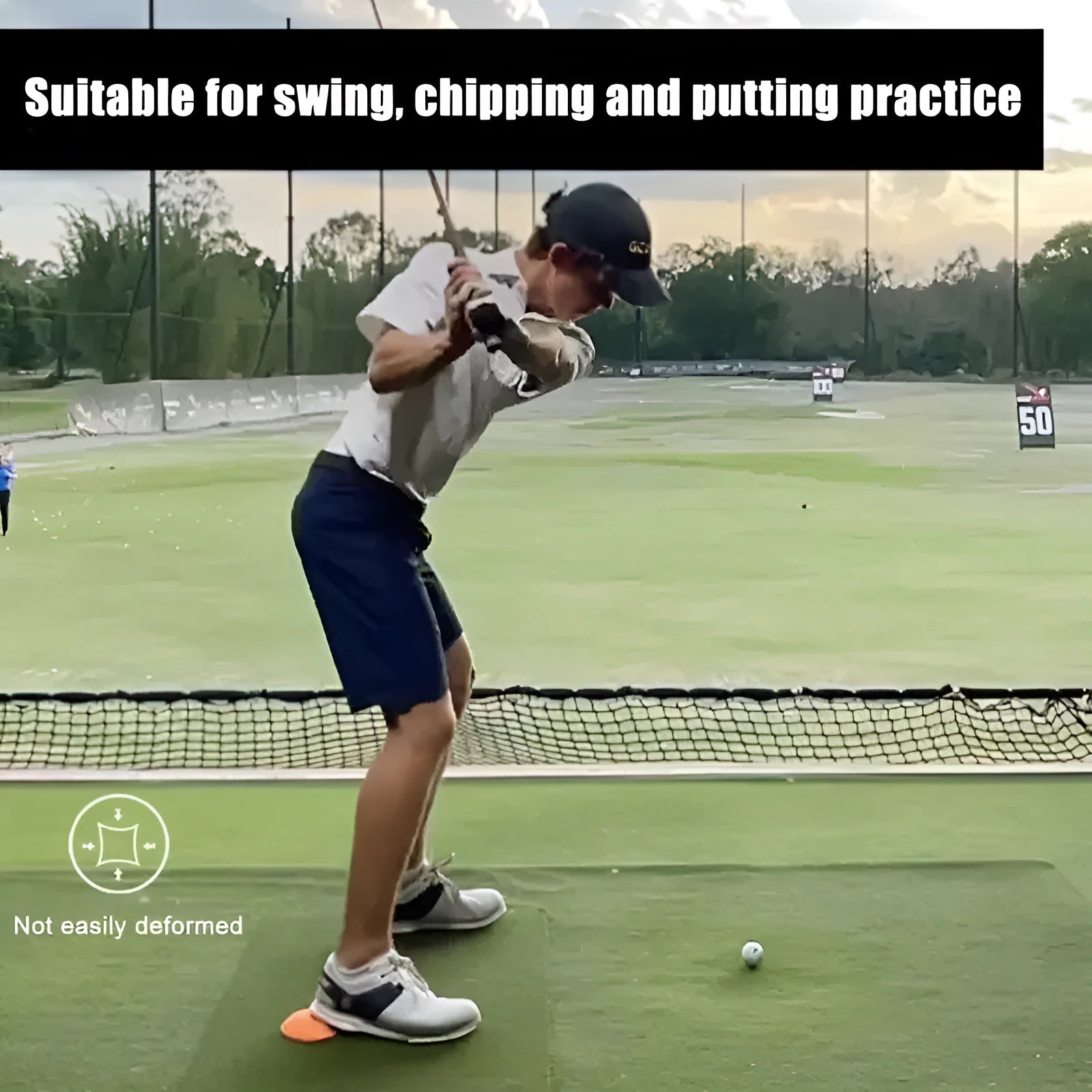 Orange golf strength training mat for centre of gravity practice with natural rubber base