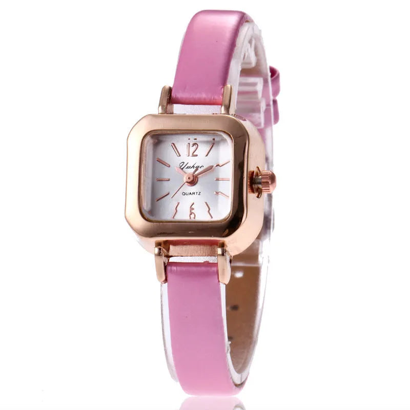 Women's art retro fashion watch with a 10mm alloy case shown in black, white, pink, and brown colour variants.