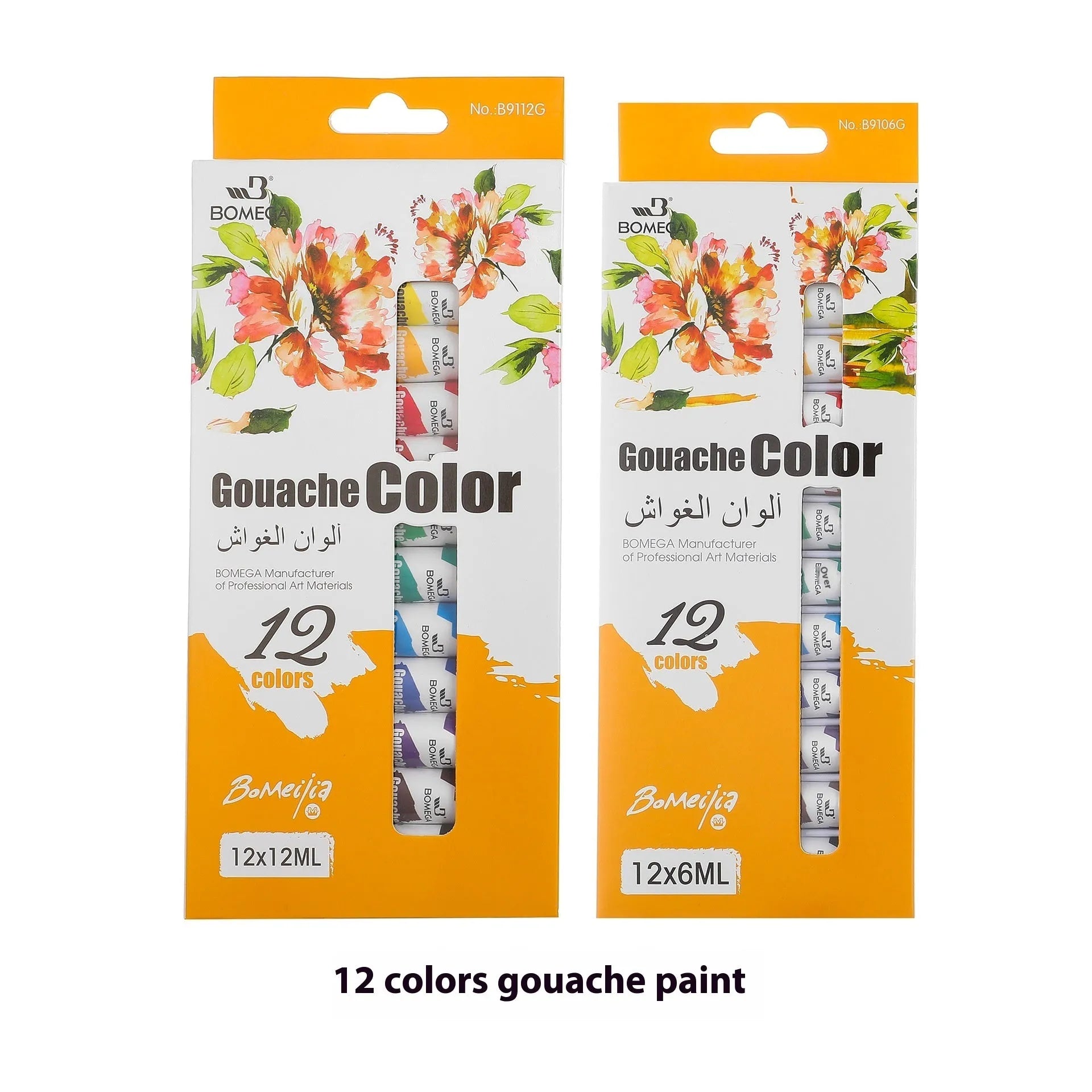 Artists' pigment set with tubes for watercolour, gouache, acrylic and oil painting techniques in twelve colours