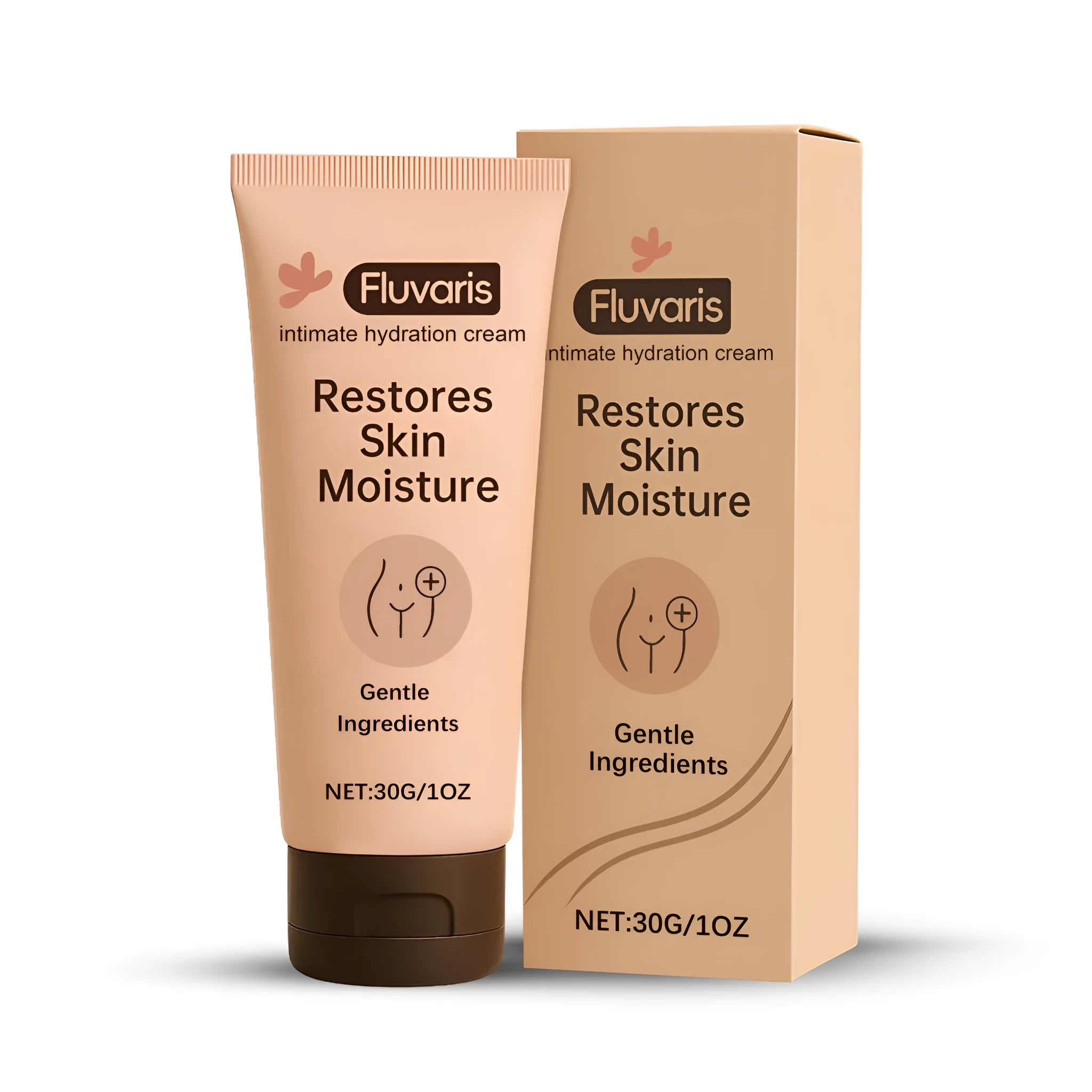 30g tube of intimate hydration cream with aloe extract and lactic acid on white background