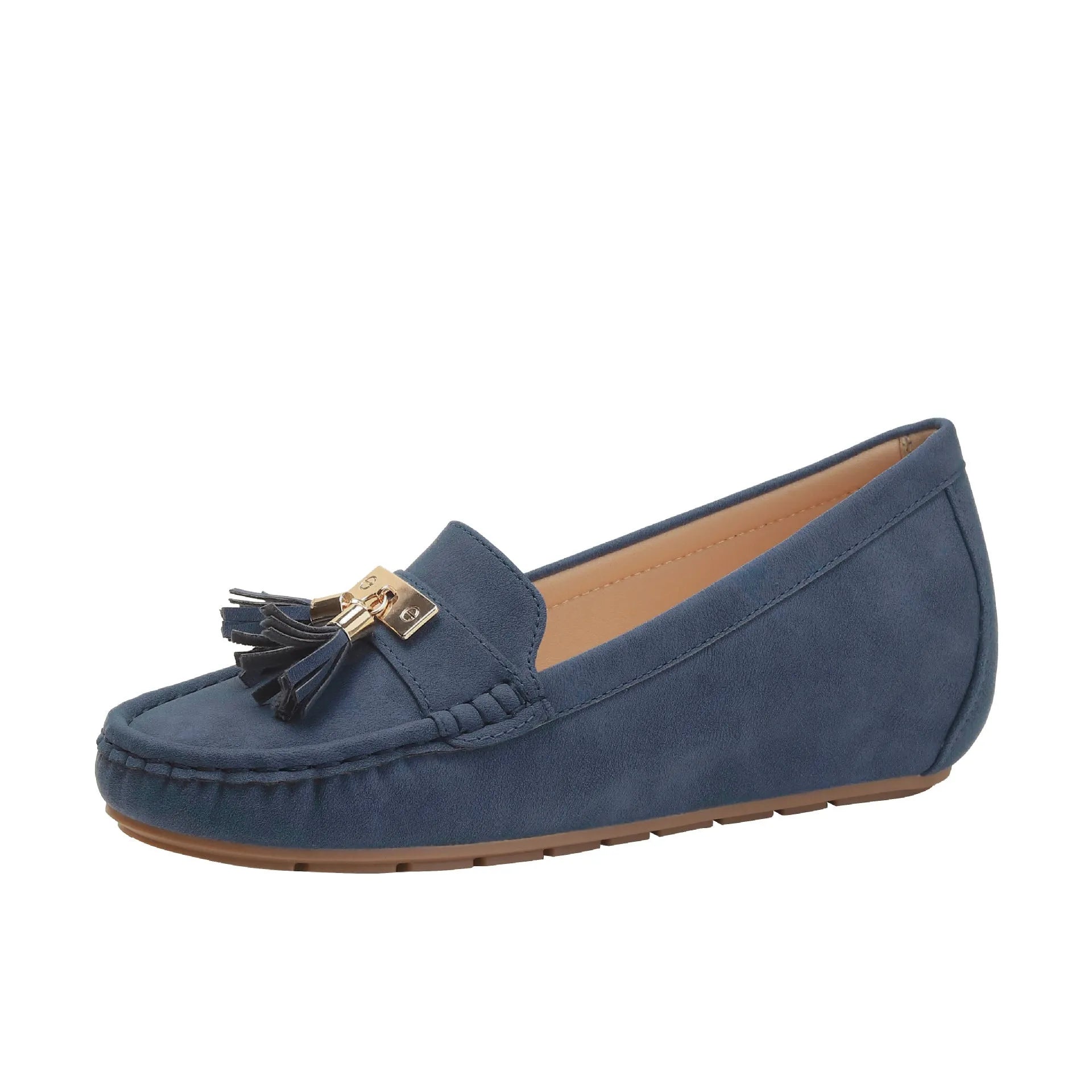 Flat heel height increasing insole work shoes with mid heel in beige, black, blue, and brown colours