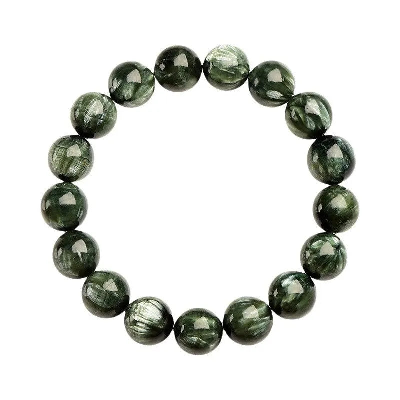 Natural green dragon crystal bracelet with 8-9mm round beads and Ruyi decorative elements