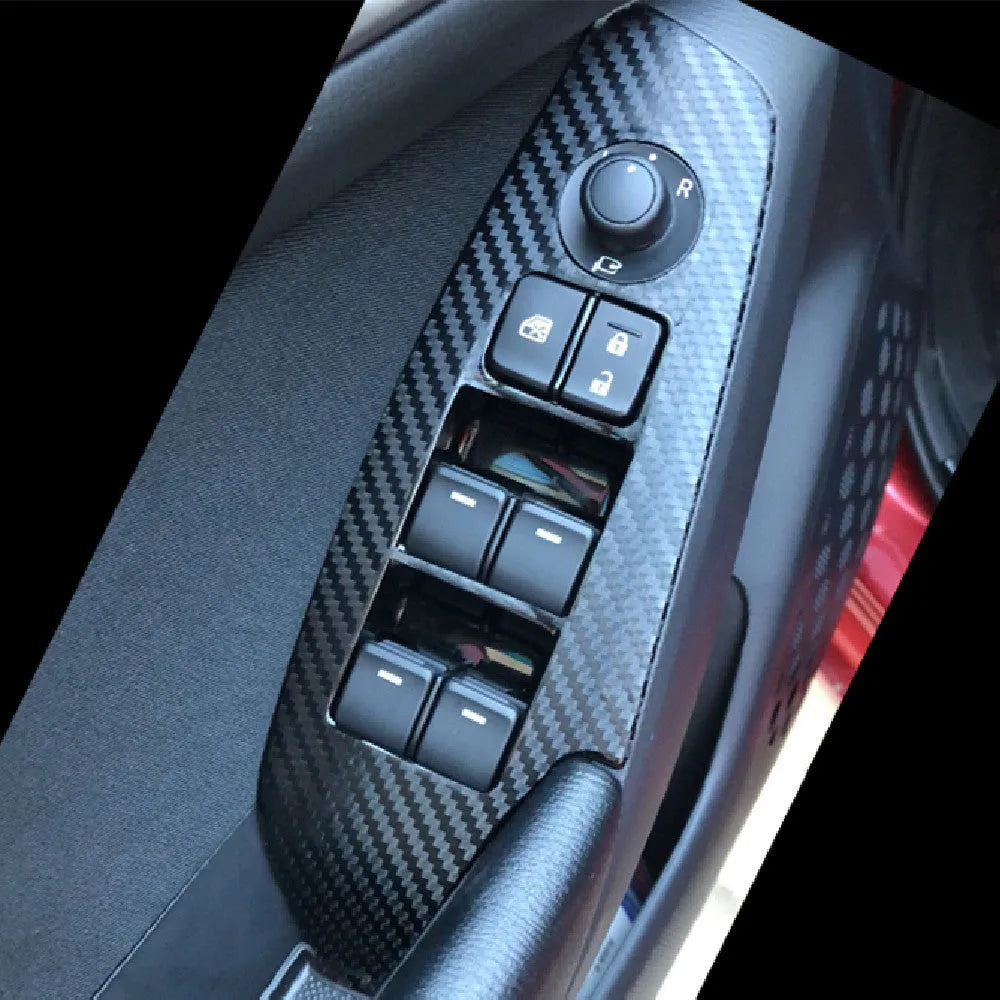 Four TPU protective films for car door control panels on a white background.