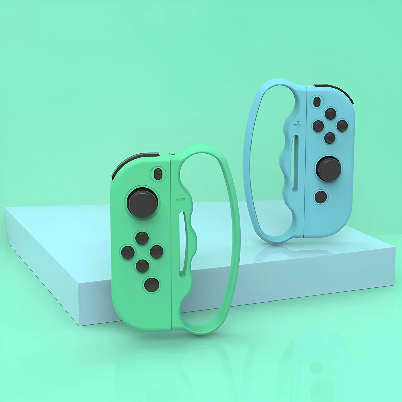 Joy-Con controller handle grip set with hand rope attachment in AVS material construction
