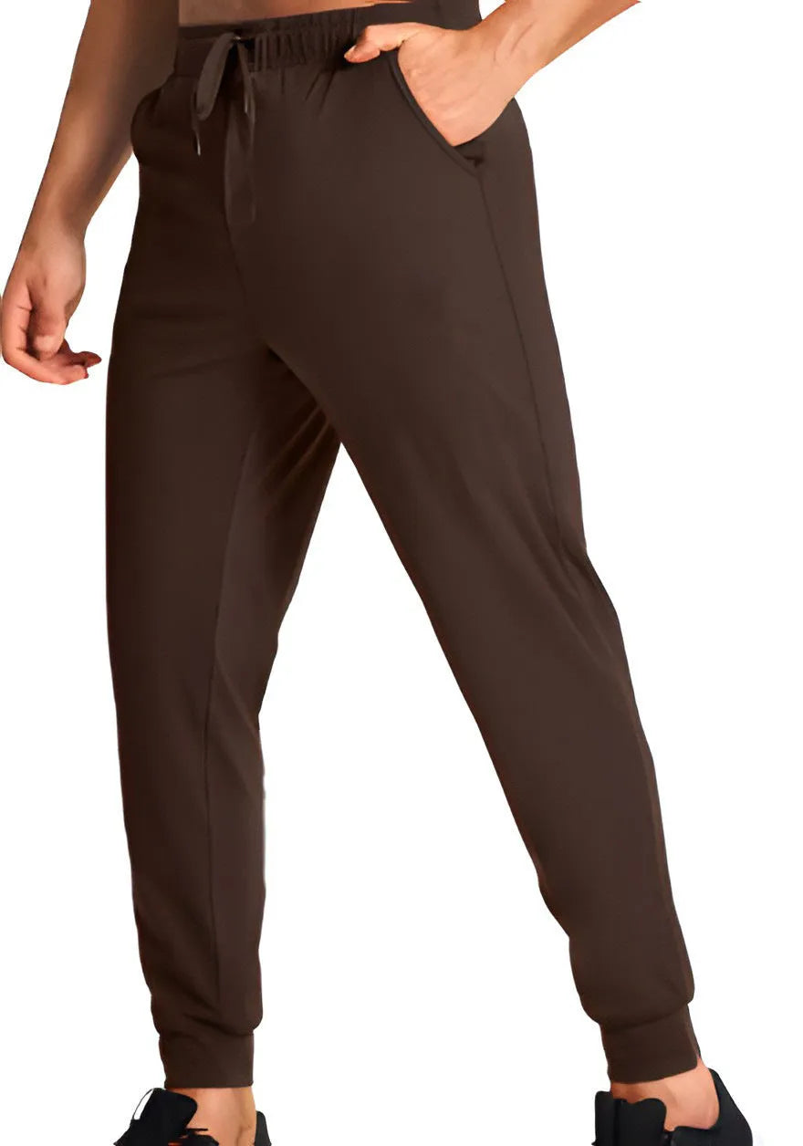 Men's loose-fit straight-leg casual trousers in a solid colour, made from polyester fabric.