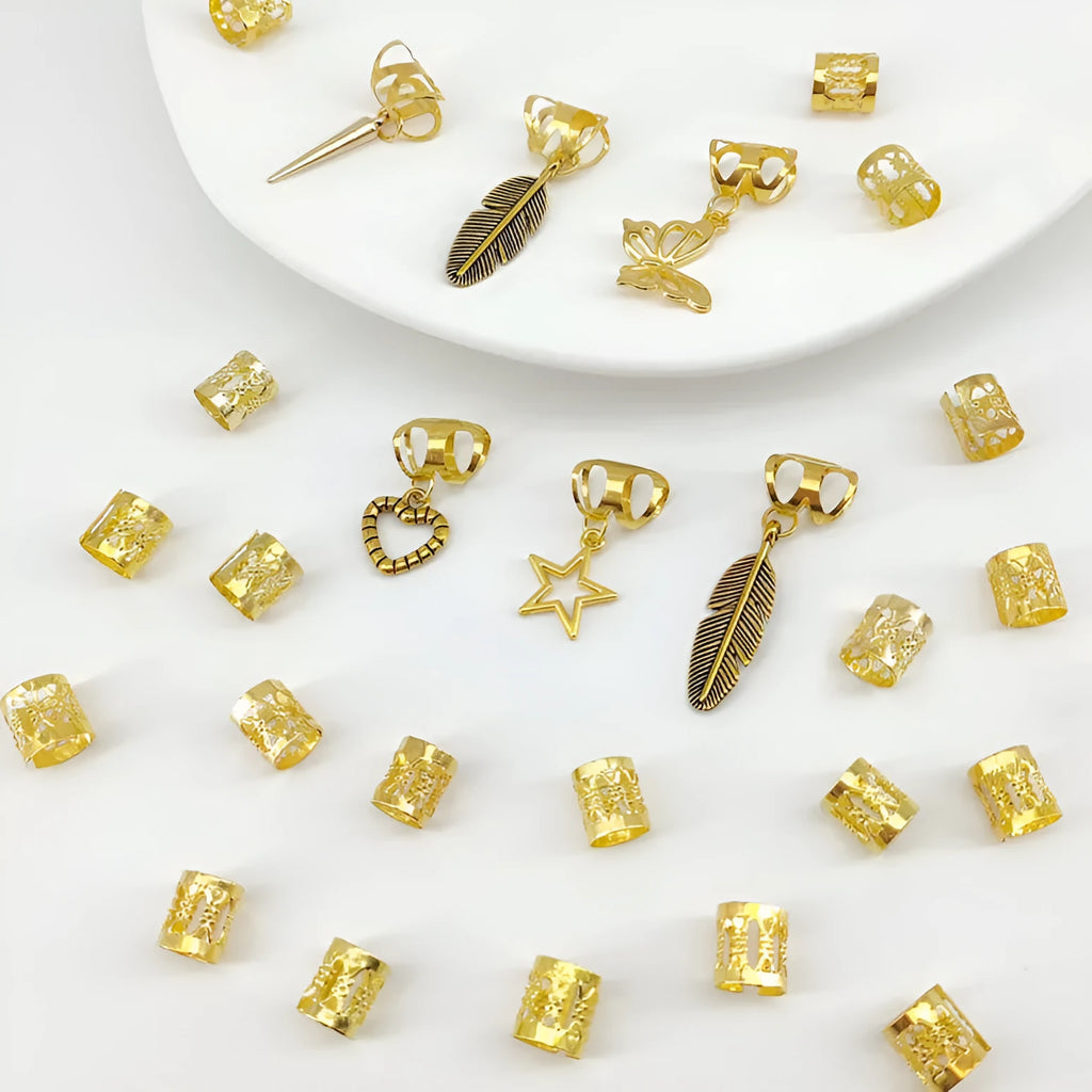 Antique dirty braid style hair rings in electroplated gold or silver alloy, 26 piece pack