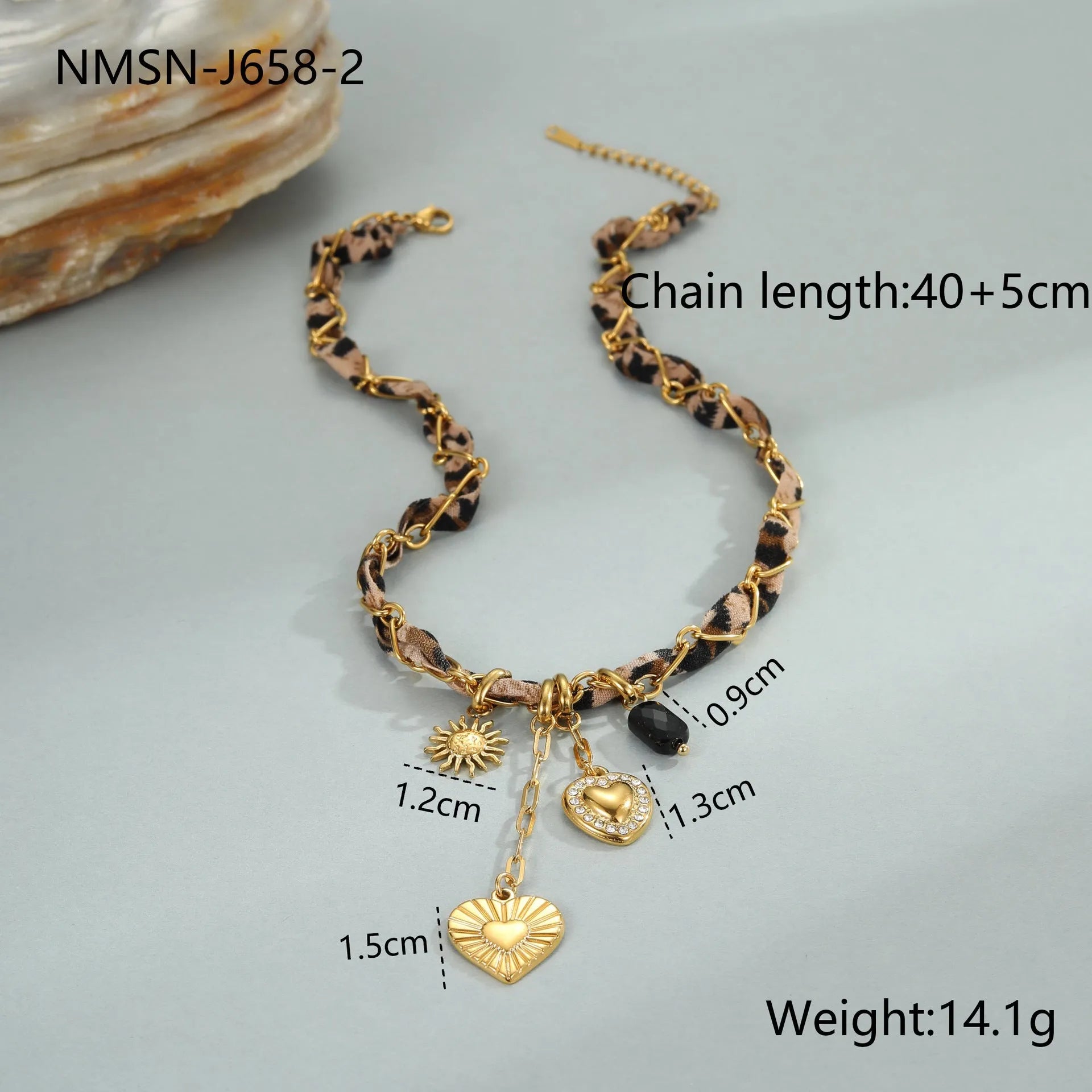 Stainless steel leopard love pendant necklace with 18K gold electroplating on adjustable chain