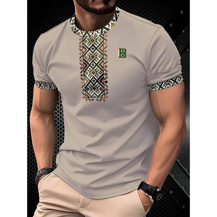 Men's loose fit short-sleeved T-shirt with digital 3D printed stripes pattern, available in multiple colours and sizes up to 5XL.