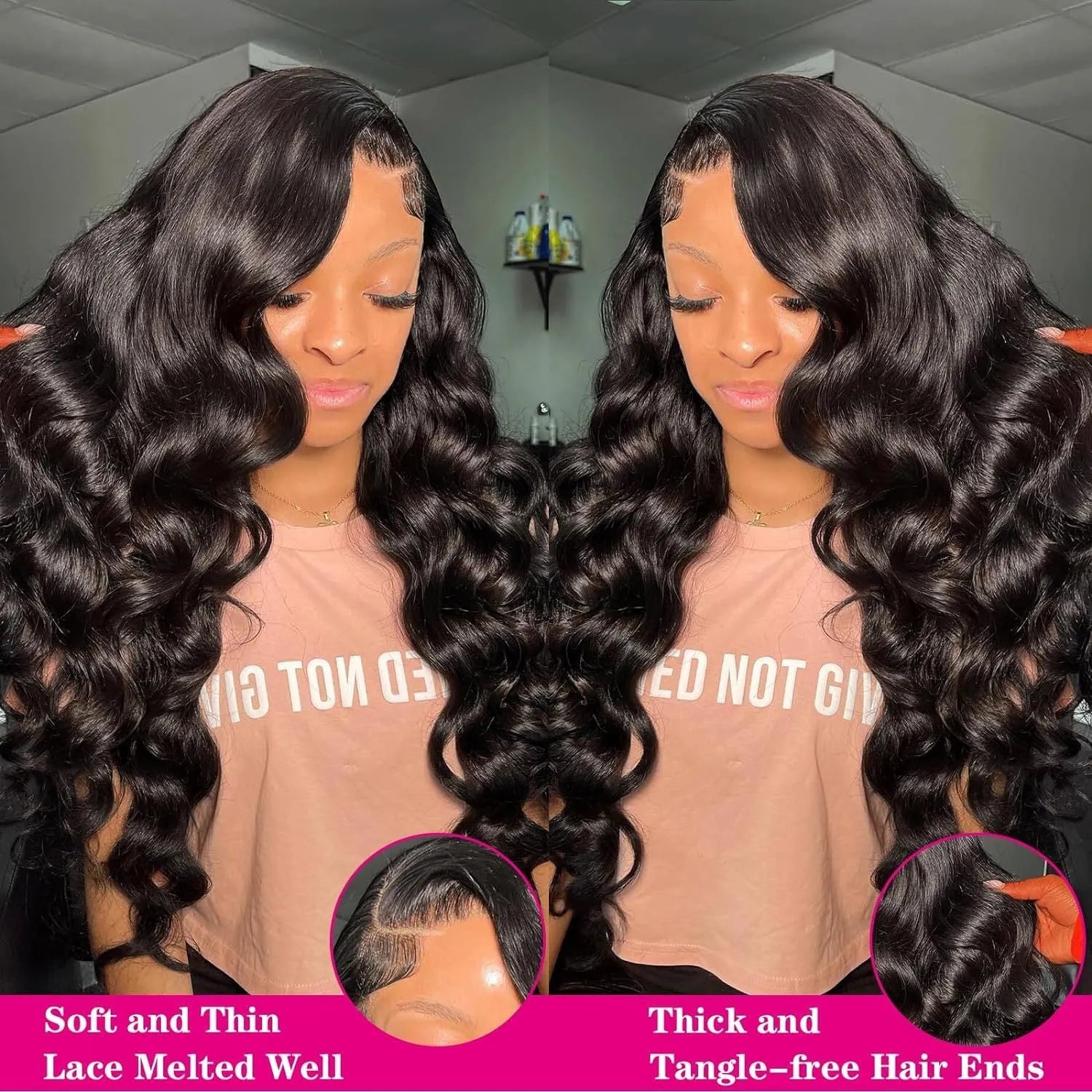 Black medium-long curly full-head synthetic wig showing natural wave pattern