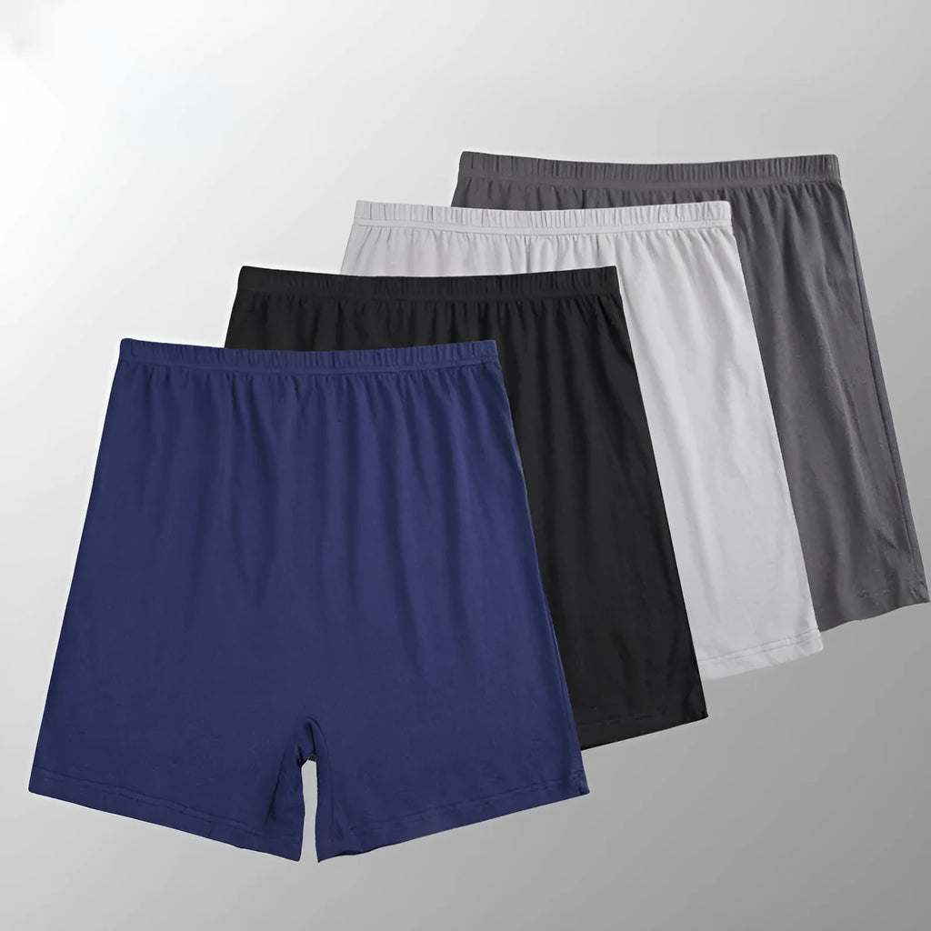 Men's solid colour high-waist boxer shorts in modal fabric showing black, blue, grey and brown colour options