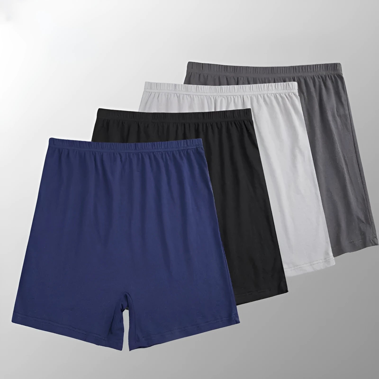 Men's solid colour high-waist boxer shorts in modal fabric showing black, blue, grey and brown colour options