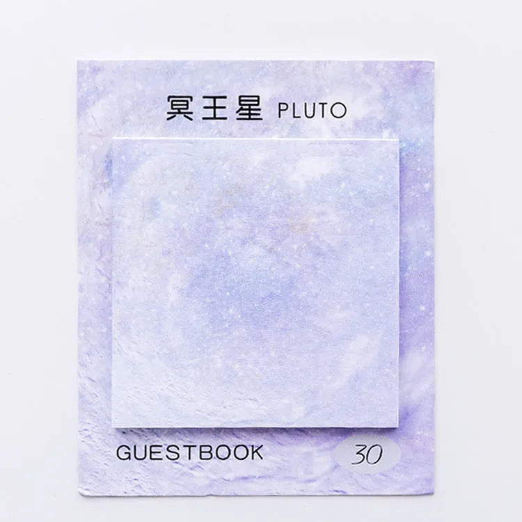 Square oil painting planet sticky note pad showing celestial designs with six colour options