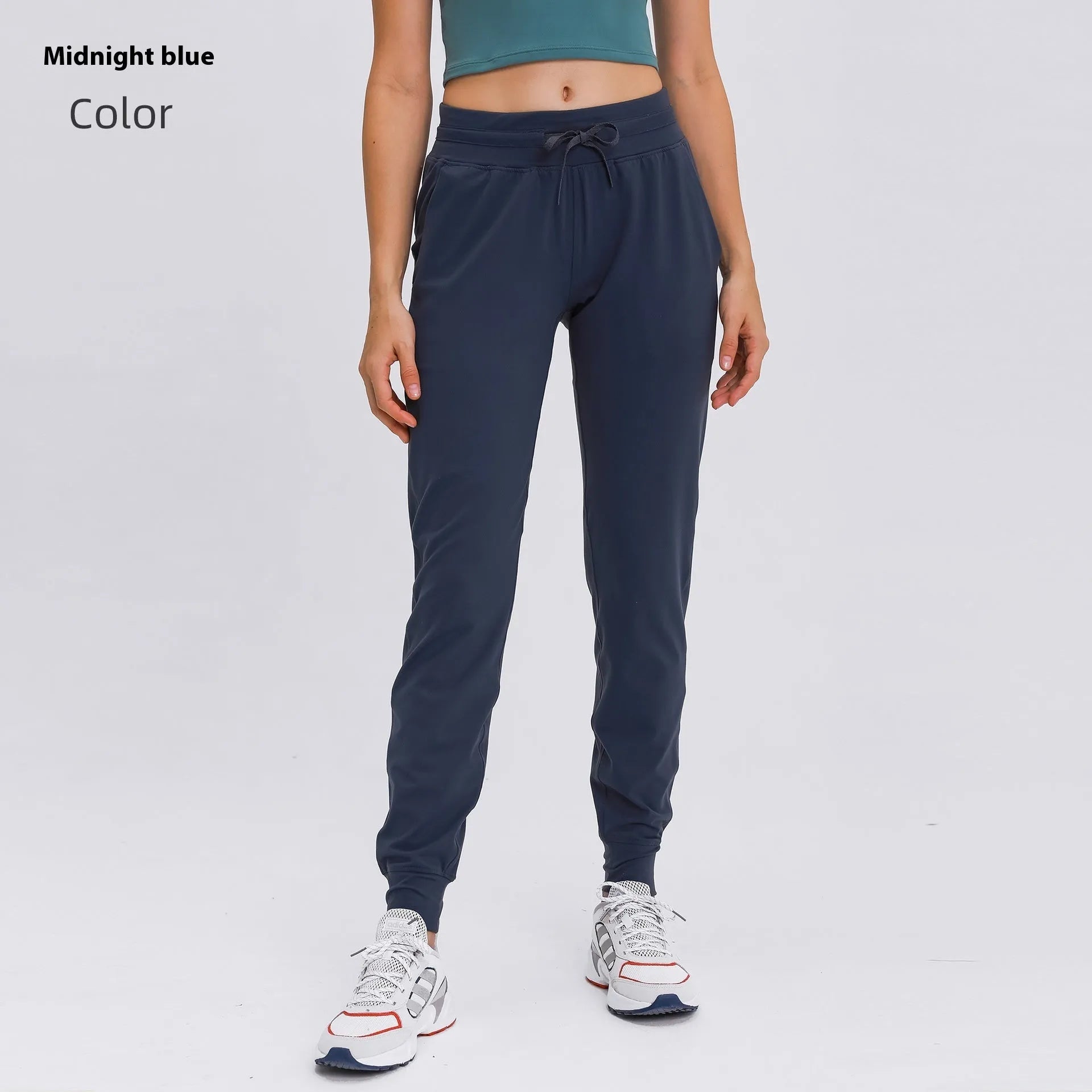 Women's high waist yoga pants in distilled coffee colour with drawstring waistband for fitness activities