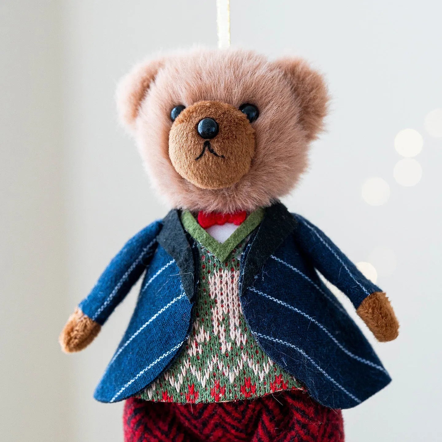 Plush bear doll wearing a cotton suit with a plaid body pattern in Princess or Gentleman style