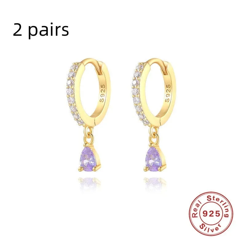 S925 sterling silver water drop earrings with diamond accents in gold or silver plating