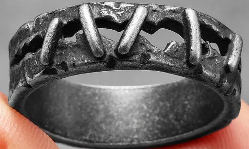 Men's dark stainless steel punk stitching style double ring shown in UK sizes 7-15