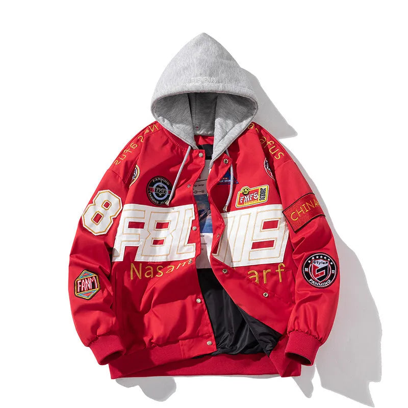 American motorcycle baseball uniform with side pockets available in black red or blue colours