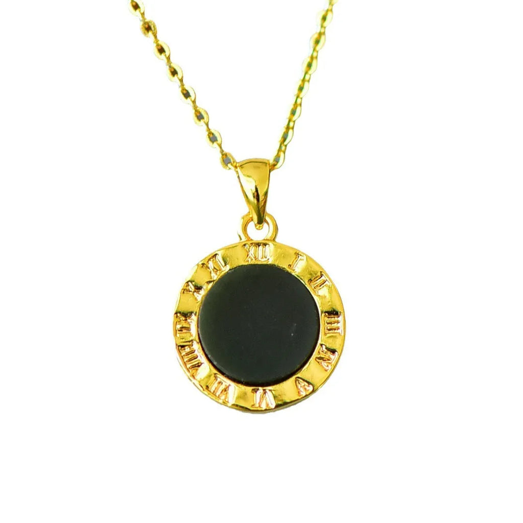 Flat grey Hetian jade pendant with copper wire inlay on an 18-inch chain.