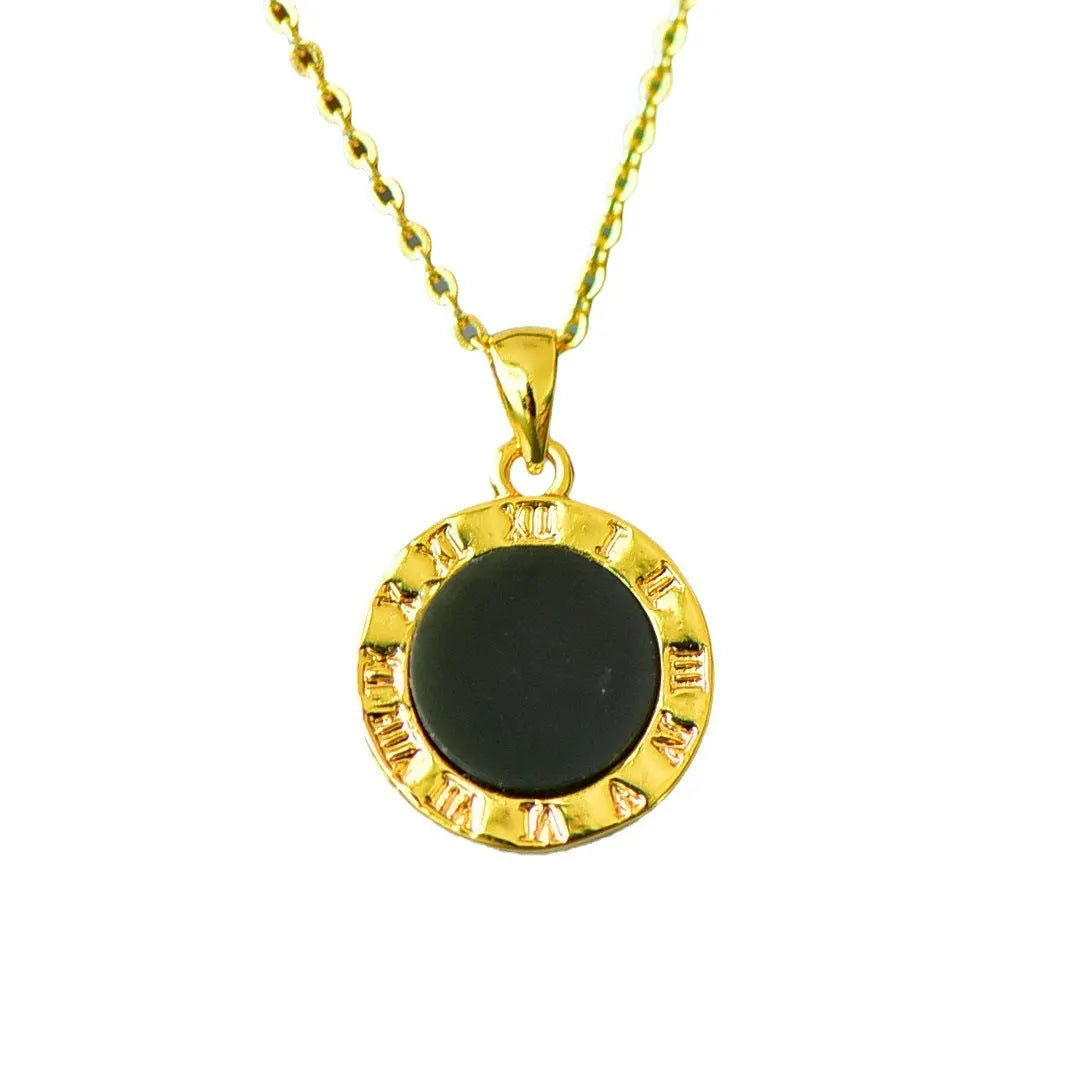 Flat grey Hetian jade pendant with copper wire inlay on an 18-inch chain.