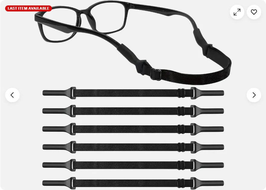 Black adjustable glasses cord with silicone earpiece ends for anti-slip security