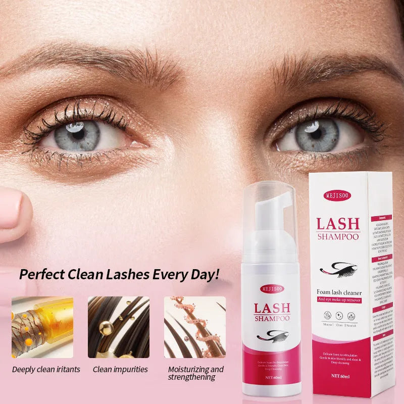 LASH SHAMPOO Mousse Eyelash Cleaning Solution 60ml bottle with applicator