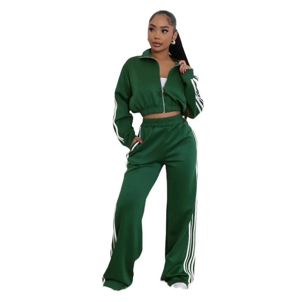 Street hipster two-piece sweater set with striped pattern in multiple colour options