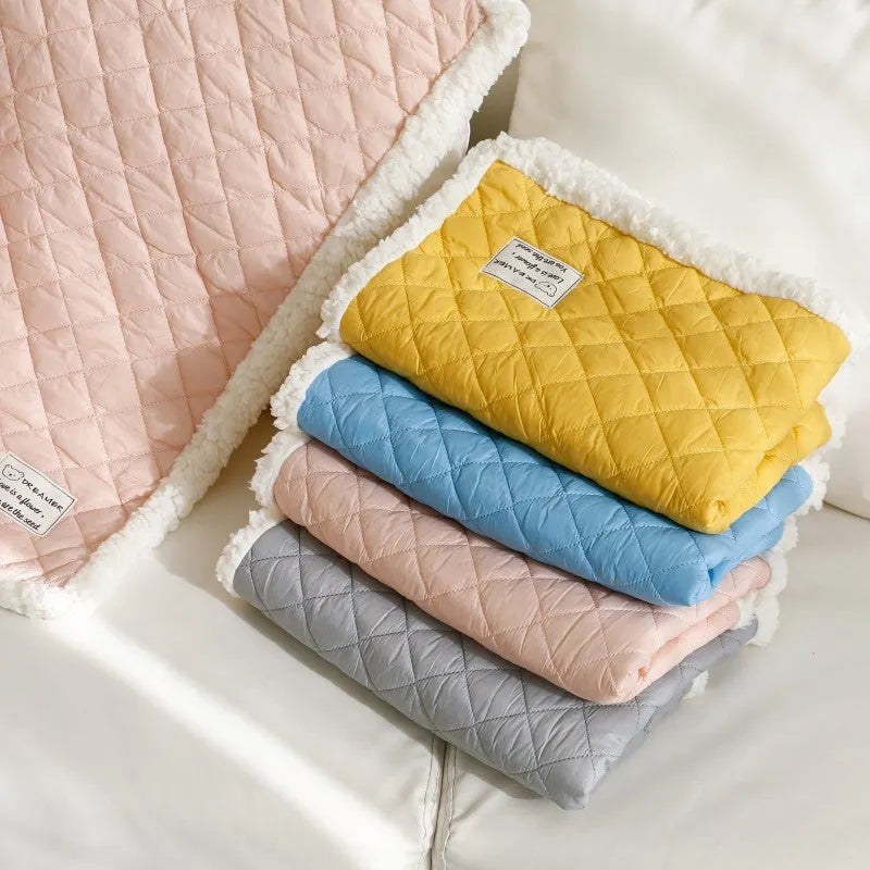 Soft Cloth Pet Blanket for Cats Machine Washable Pet Bed Cage Liner Available in M L XL Sizes in Blue Gray Pink Yellow Colour Options