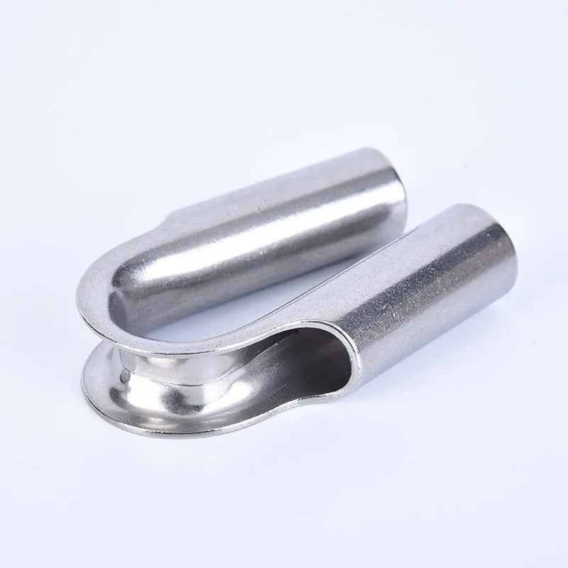 Stainless steel tubular chicken heart sleeve ring set showing round profile and various metric sizes.