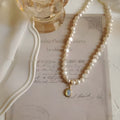 French Court style vintage pearl necklace with geometry shape on adjustable 21-50cm chain.