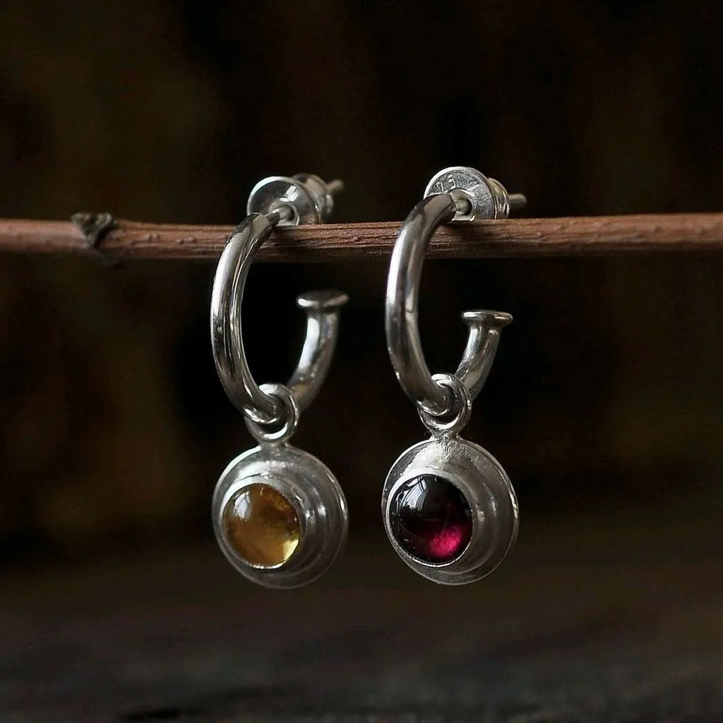 Simple round colourful beads circle ancient silver earrings with red blue green orange beads