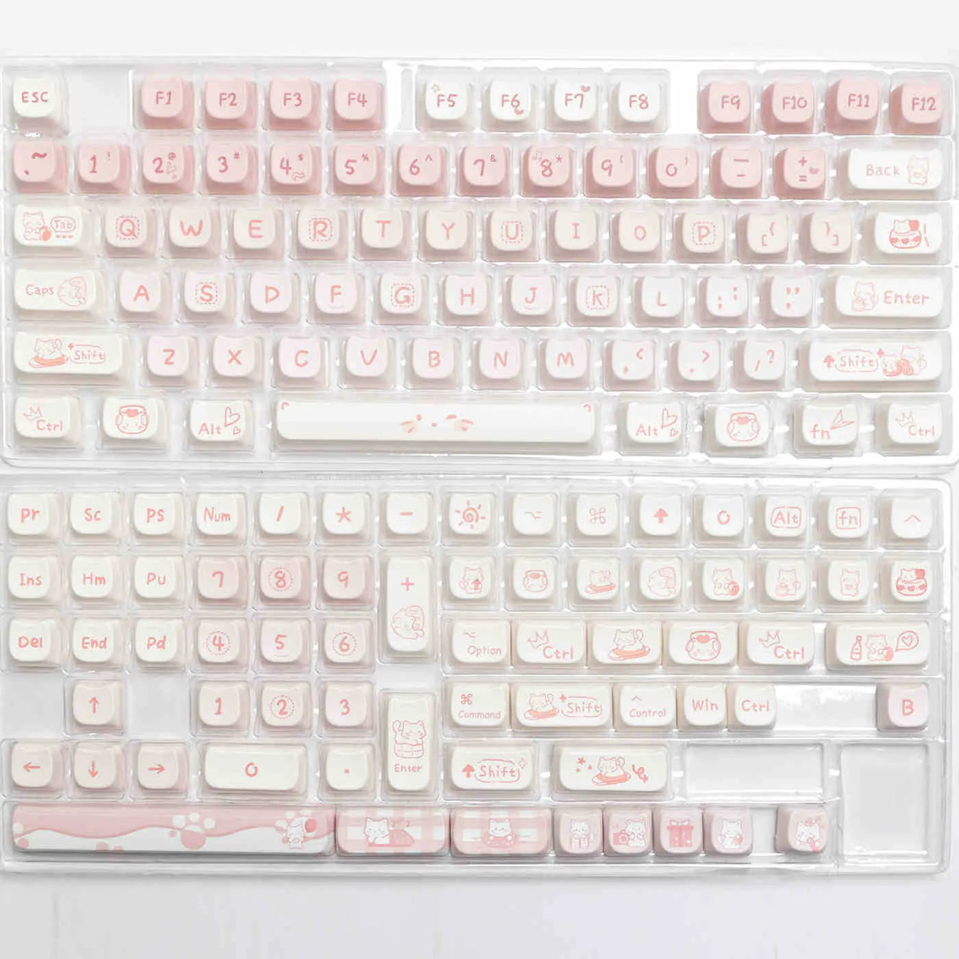 Full set of PBT sublimation printed key caps for mechanical keyboards showing multi-colour patterns