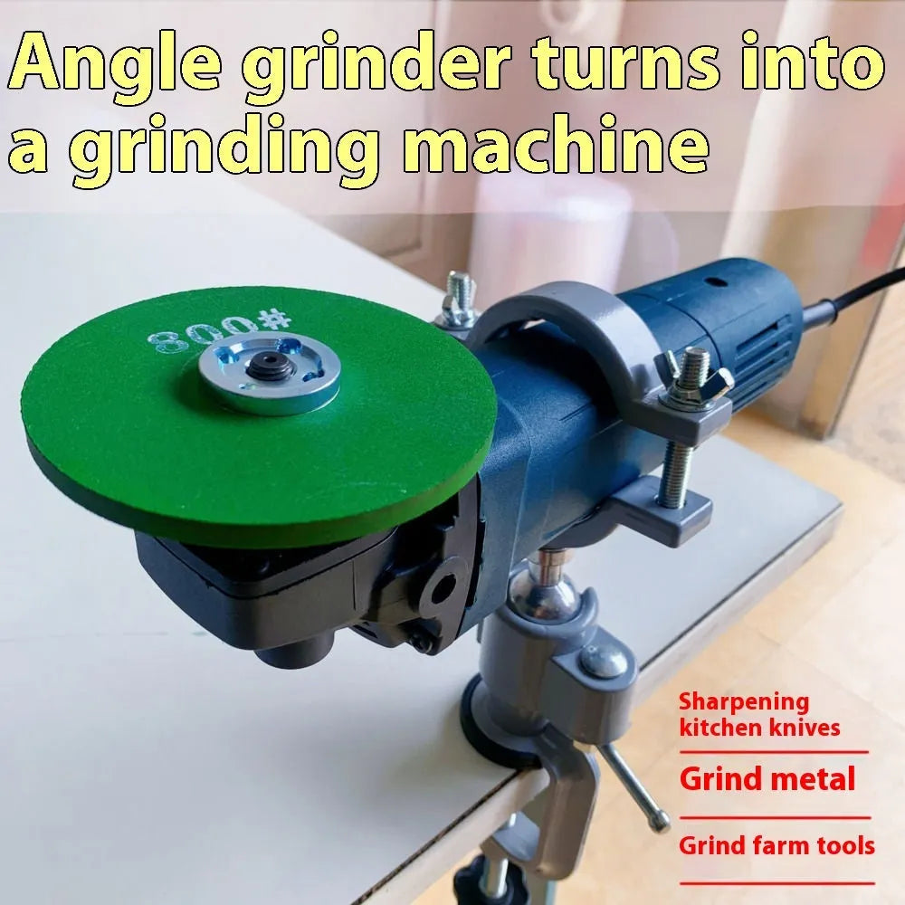 Small clamp-on bench vise with a 360-degree rotating tungsten steel head on a workbench edge.