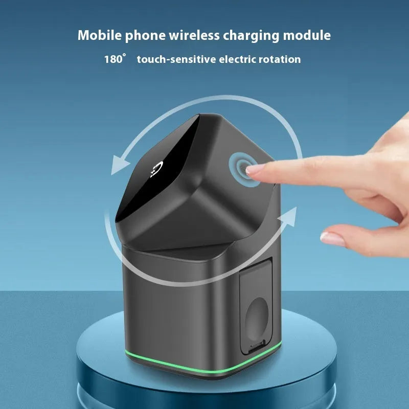 Black and silver mobile phone magnetic wireless charging stand with adjustable 180-degree rotation
