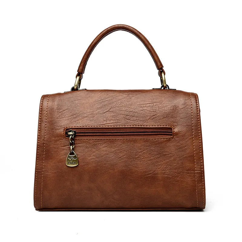 Retro style soft PU women's crossbody bag in a horizontal square shape with a sandwich pocket.