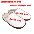 A pair of printed cotton flannel slippers with a raised heel, shown on a colour background.