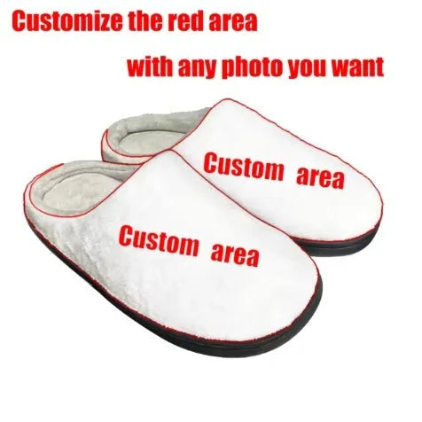 A pair of printed cotton flannel slippers with a raised heel, shown on a colour background.