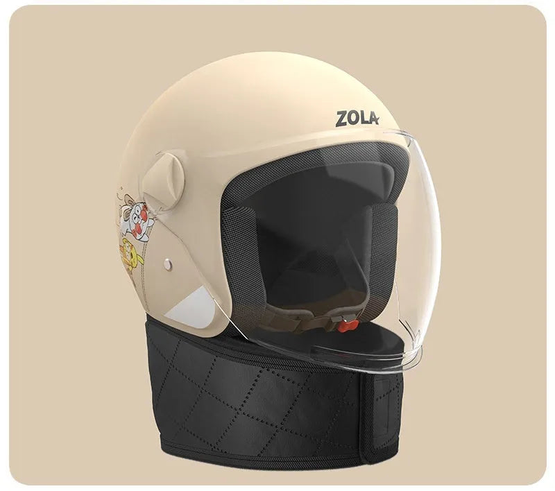 Winter electric bicycle helmet with removable scarf and anti-fog visor in blue colour