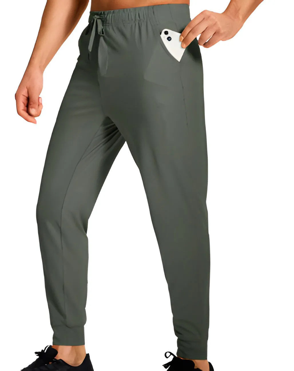 Men's loose-fit straight-leg casual trousers in a solid colour, made from polyester fabric.