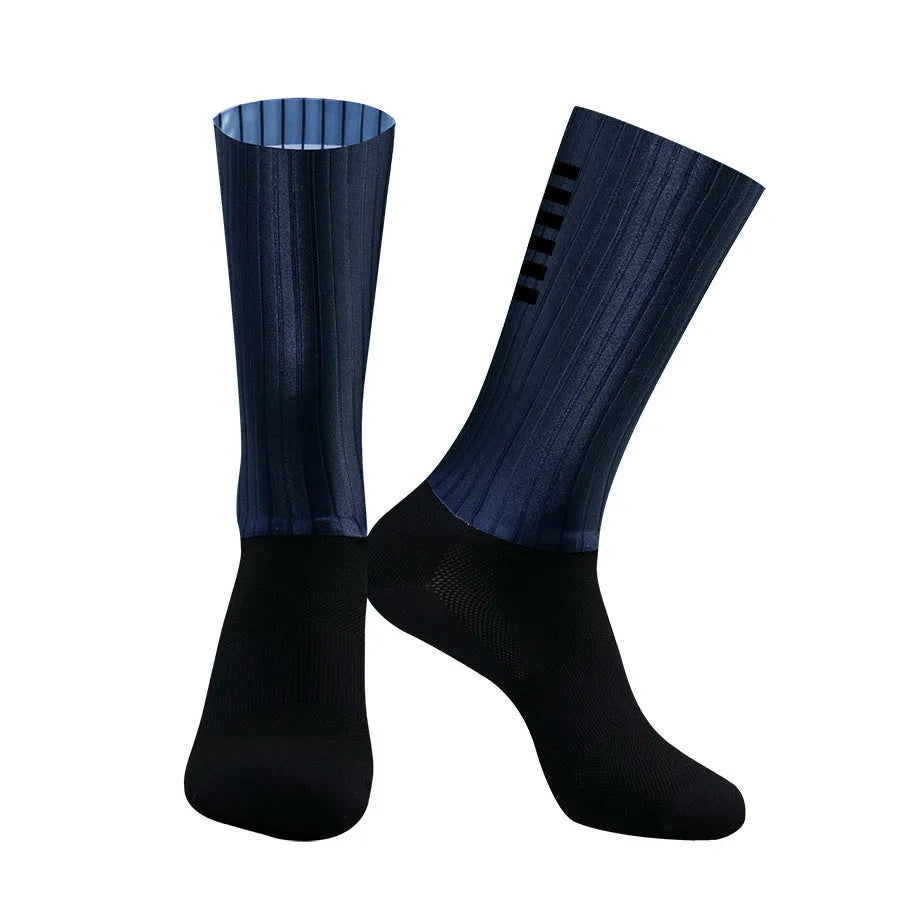 Cycling socks in orange, black, purple, white, grey, or dark blue with moisture-wicking fabric